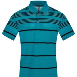 Men’s Teal Blue Striped Polo Shirt | Classic Casual Style | Soft Cotton Blend